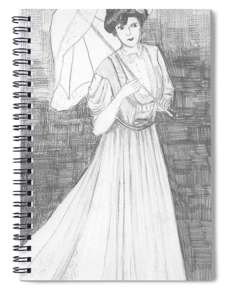  Spiral Notebook featuring the drawing Lady with Parasol by Jam Art