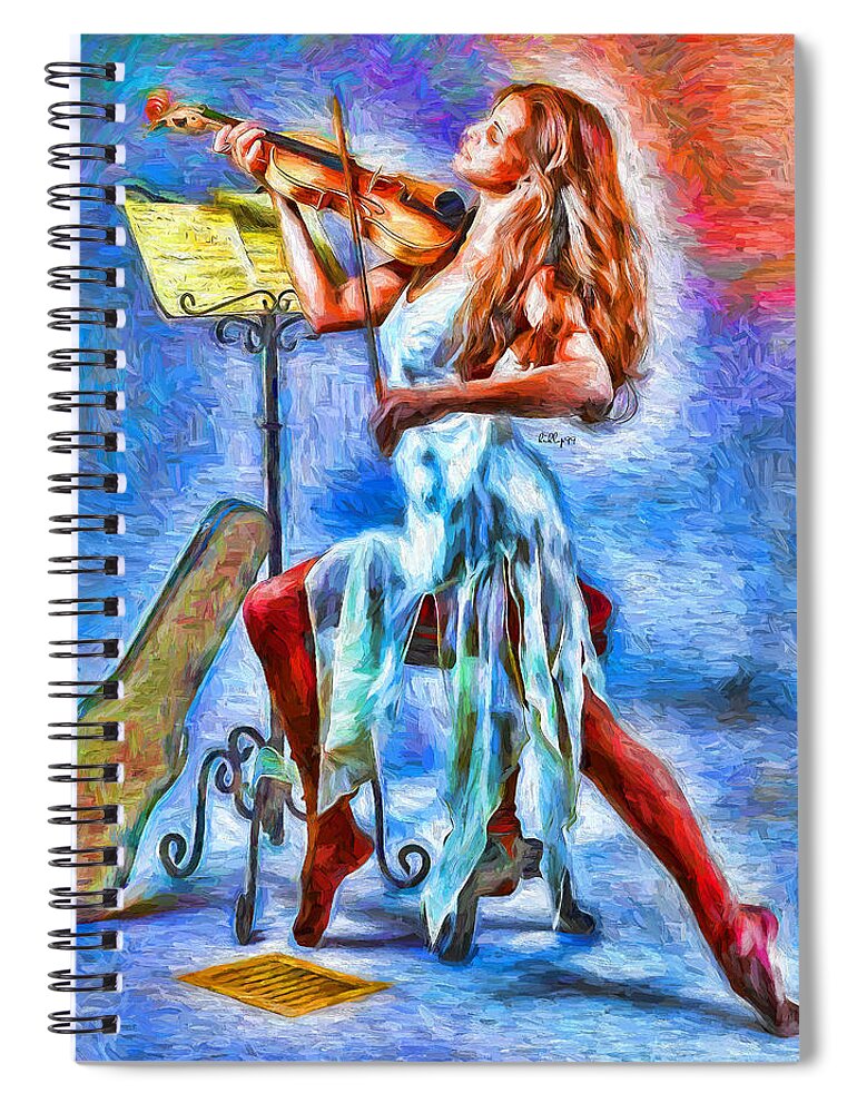 Paint Spiral Notebook featuring the painting Lady with violin 3 by Nenad Vasic