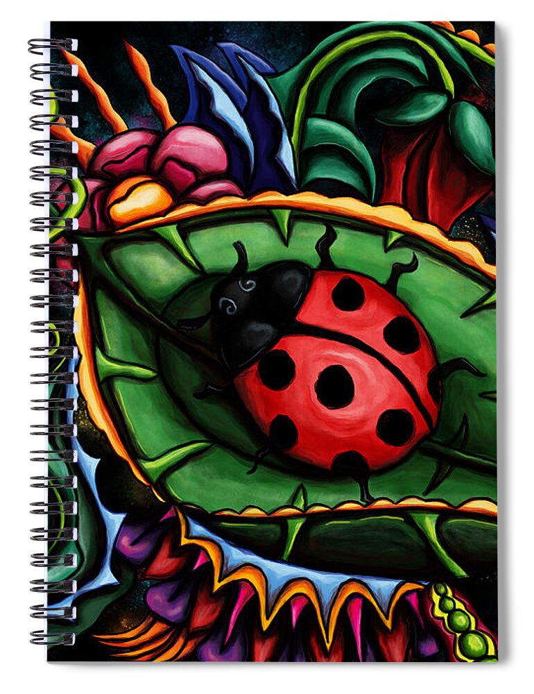 Ladybug Spiral Notebook featuring the painting Ladybug on abstract garden, colorful ladybug by Nadia CHEVREL