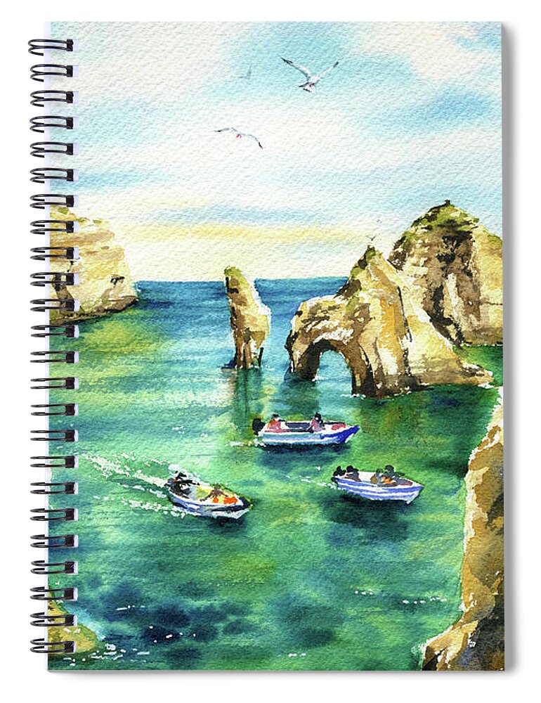 Portugal Spiral Notebook featuring the painting Lagos Algarve Ponta Da Piedade by Dora Hathazi Mendes