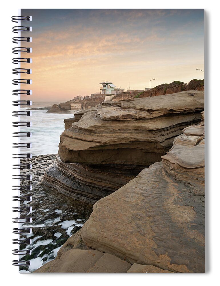 San Diego Spiral Notebook featuring the photograph Lajolla Clouds and Cliffs at Dawn by William Dunigan