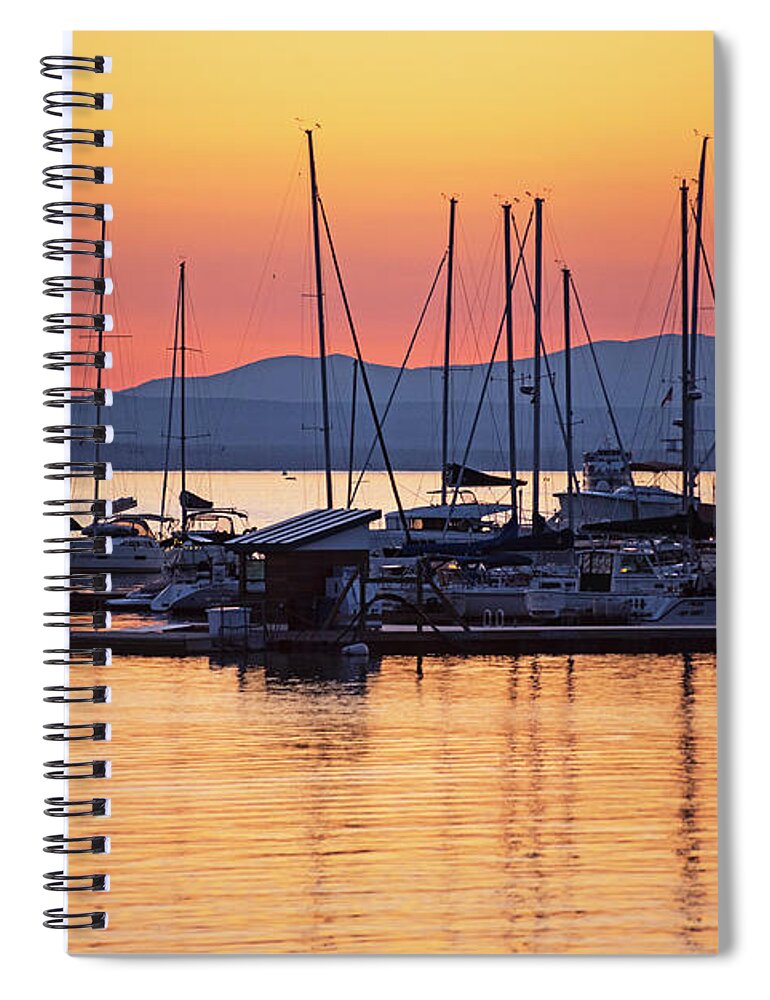 Burlington Spiral Notebook featuring the photograph Lake Champlain Sunset From Burlington Vermont Waterfront Park North Lighthouse by Toby McGuire