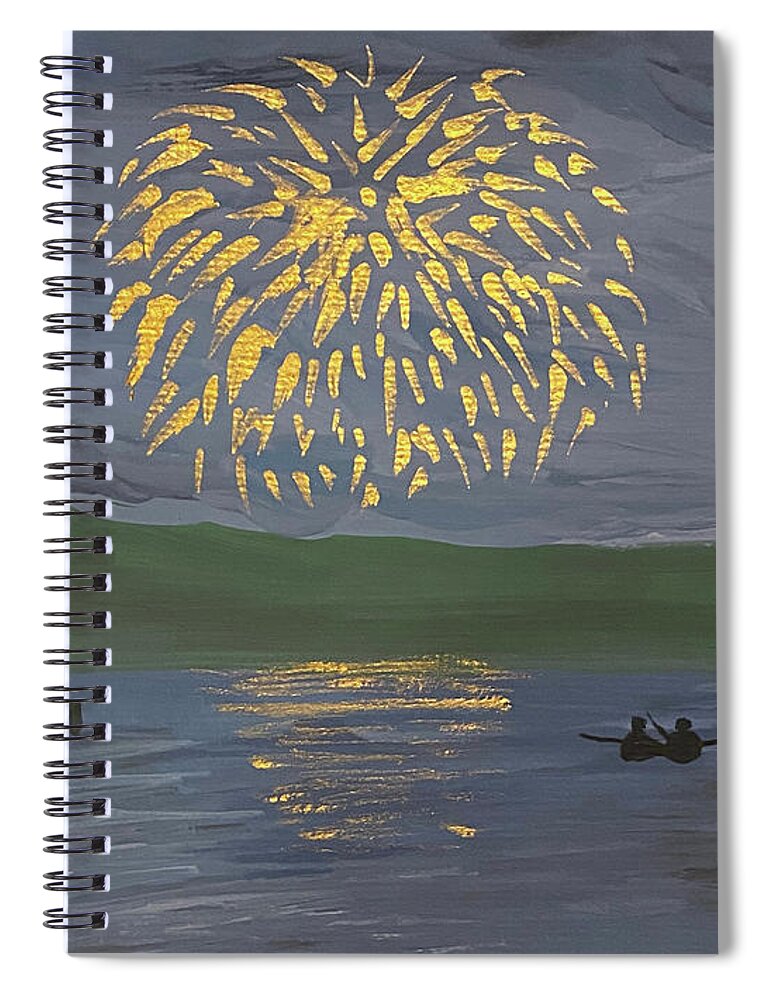 Lake Spiral Notebook featuring the painting Lake Fireworks by Lisa Neuman