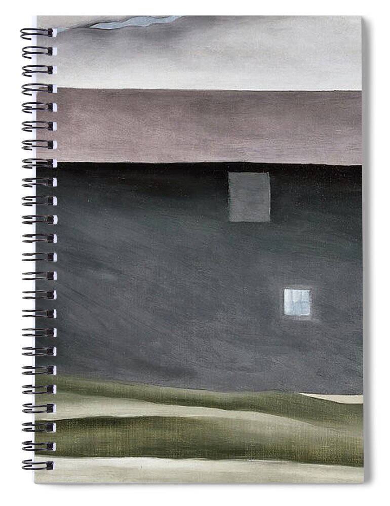 Georgia O'keeffe Spiral Notebook featuring the painting Lake George Barns - modernist village view painting by Georgia O'Keeffe