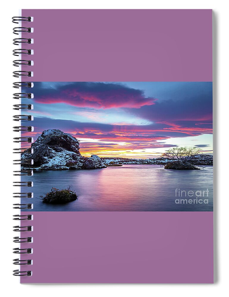 Iceland Spiral Notebook featuring the photograph Lake Myvatn at sunset, highlands of northern Iceland. Long expos by Jane Rix