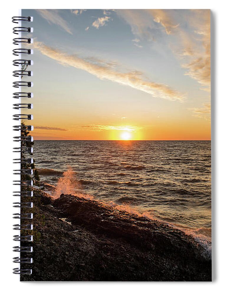 Nature Spiral Notebook featuring the photograph Lake Superior sunset by Linda Shannon Morgan