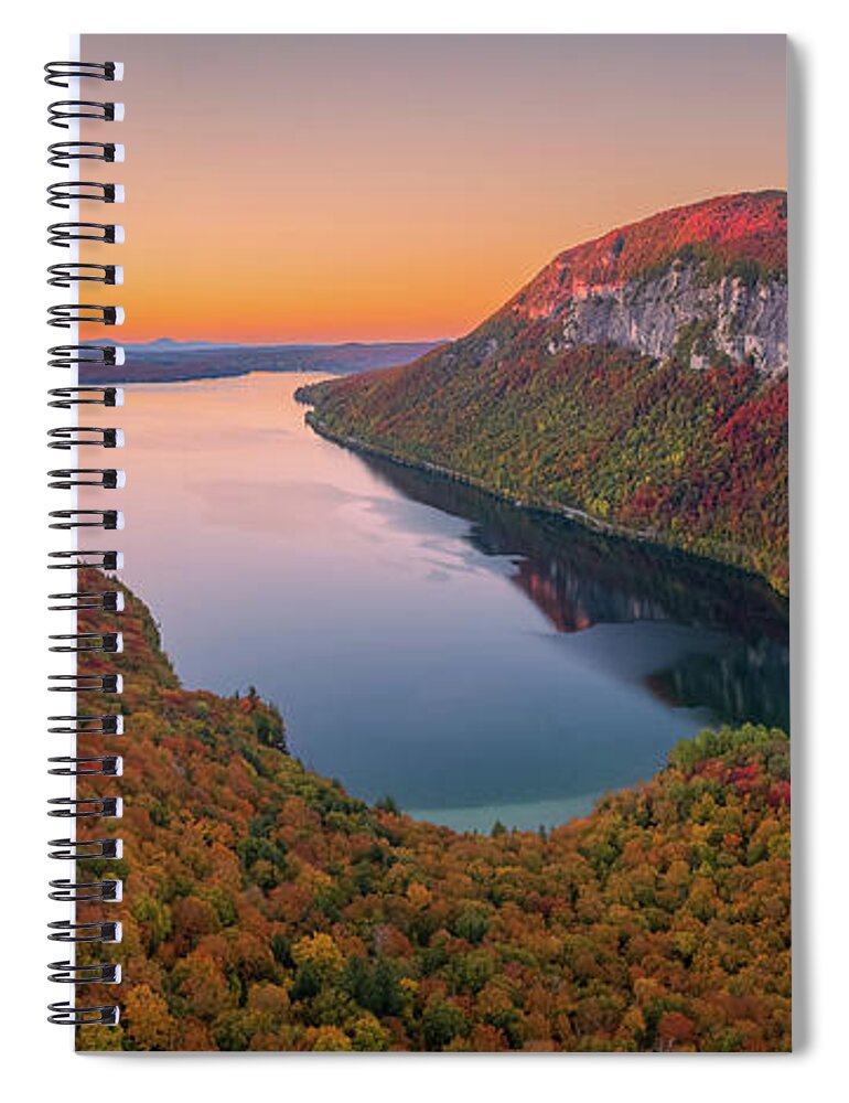 Lake Spiral Notebook featuring the photograph Lake Willoughby Fall Foliage Sunset - October 2022 by John Rowe