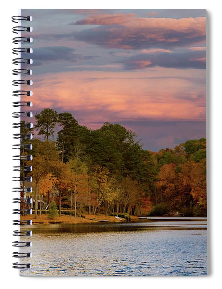 Buildings Spiral Notebook featuring the photograph Lakeside Home in Sunset Sky by Darryl Brooks