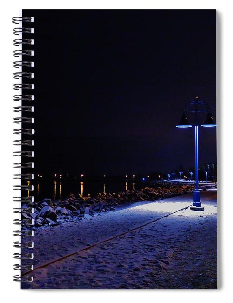  Spiral Notebook featuring the photograph Lakewalk at night by Michelle Hauge