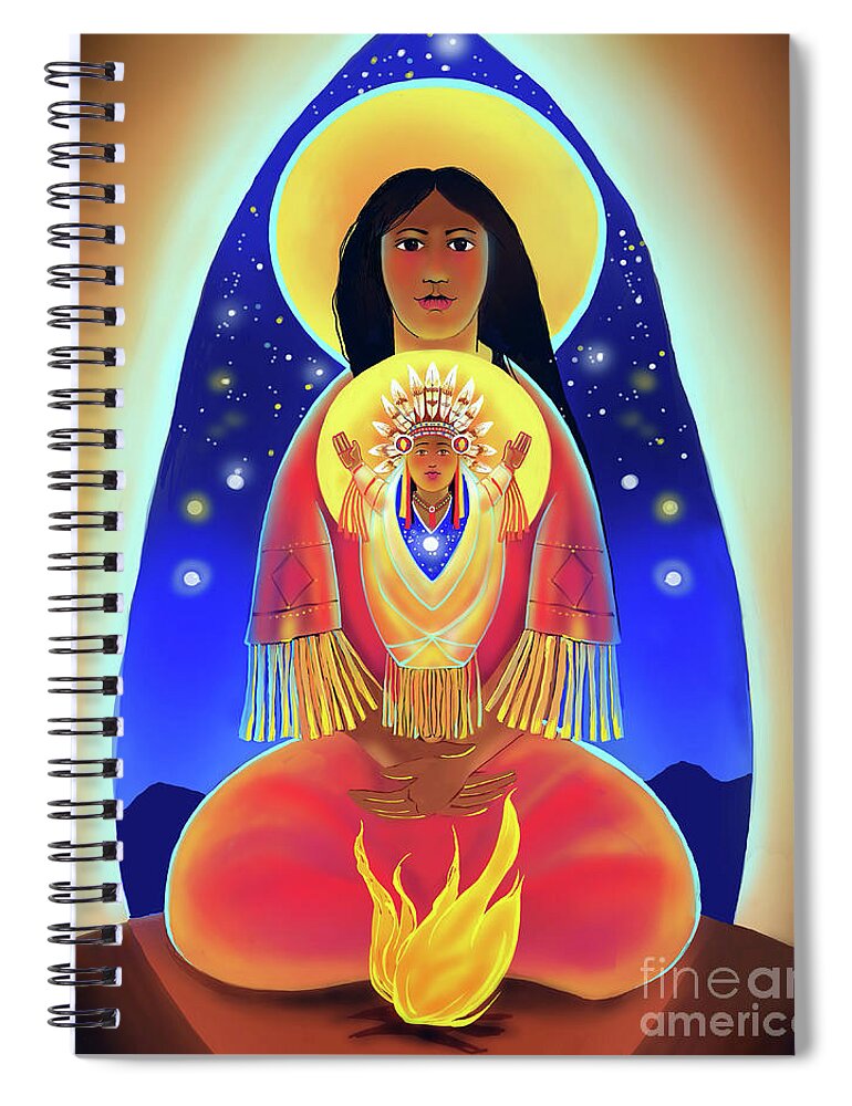 Lakota Madonna With Child Spiral Notebook featuring the painting Lakota Madonna with Child - MMLKA by Br Mickey McGrath OSFS