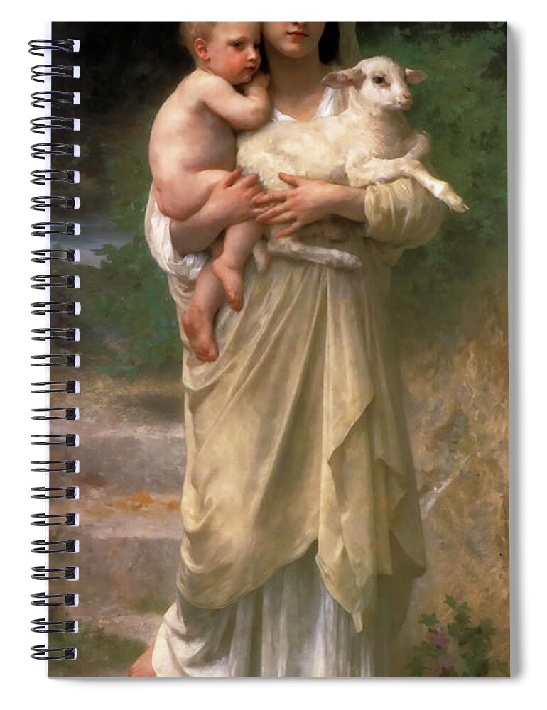 Lambs Les Agneaux Spiral Notebook featuring the photograph Lambs Les Agneaux by William Bouguereau