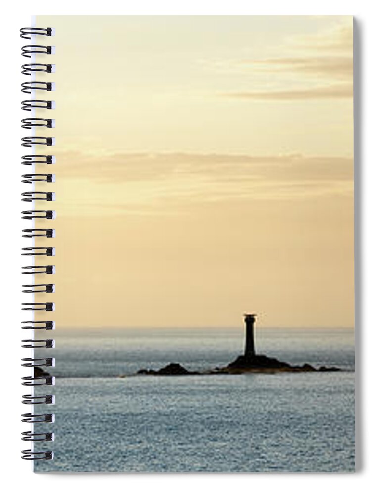 Cornwall Spiral Notebook featuring the photograph Lands End Longships Lighthouse Cornwall Coast England Panorama by Sonny Ryse