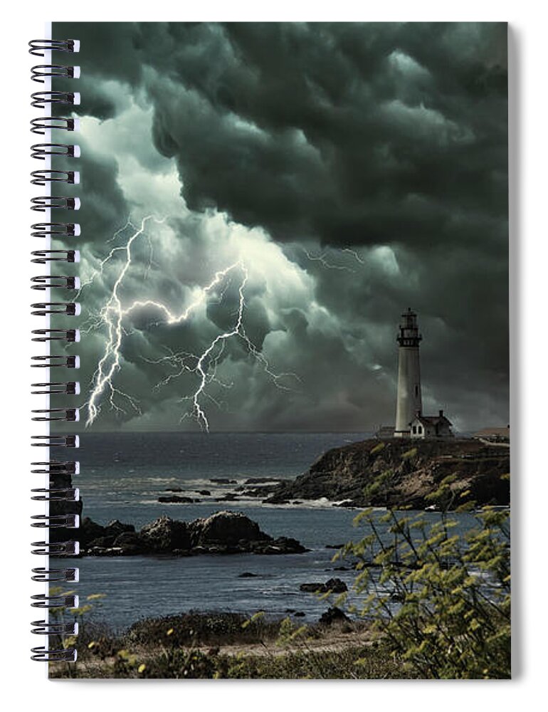 Pigeon Point Lighthouse Spiral Notebook featuring the photograph Landscape California Coast Lightning by Chuck Kuhn