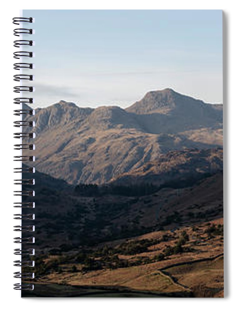 Panorama Spiral Notebook featuring the photograph Langdale Valley and the Pikes Lake District by Sonny Ryse