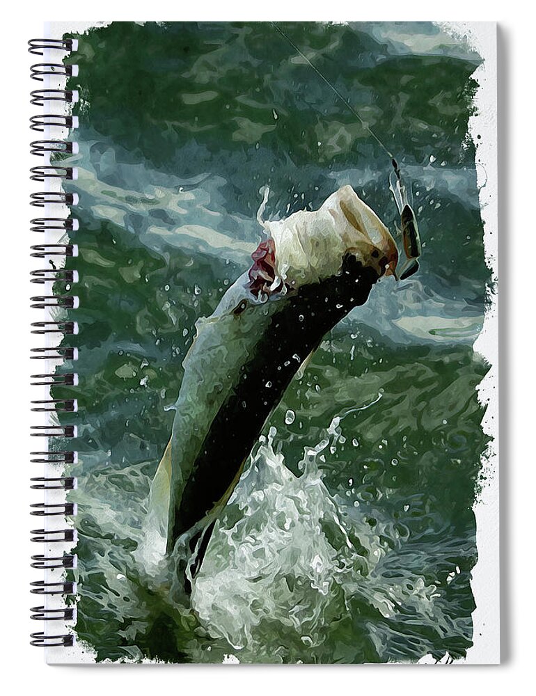 Jumping Spiral Notebook featuring the digital art Largemouth trying to get away by Chauncy Holmes