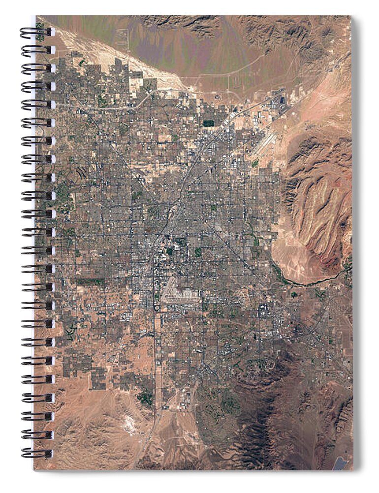 Satellite Image Spiral Notebook featuring the digital art Las Vegas from space by Christian Pauschert