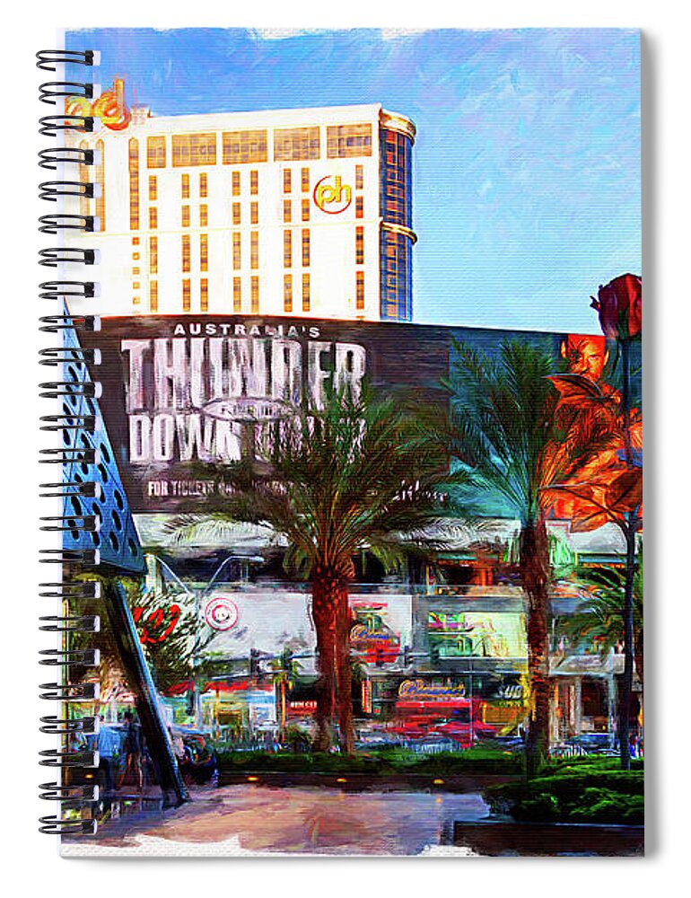 Las Vegas Spiral Notebook featuring the mixed media Las Vegas Strip shops by Tatiana Travelways