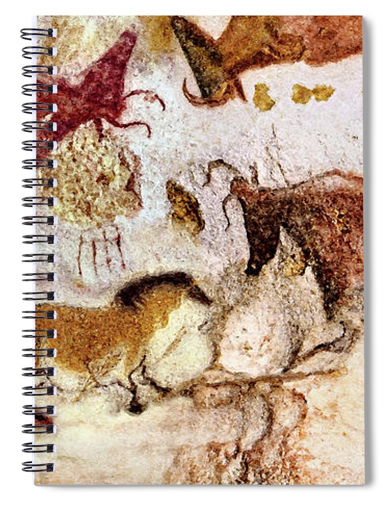 Lascaux Spiral Notebook featuring the digital art Lascaux Cow and Horses by Weston Westmoreland