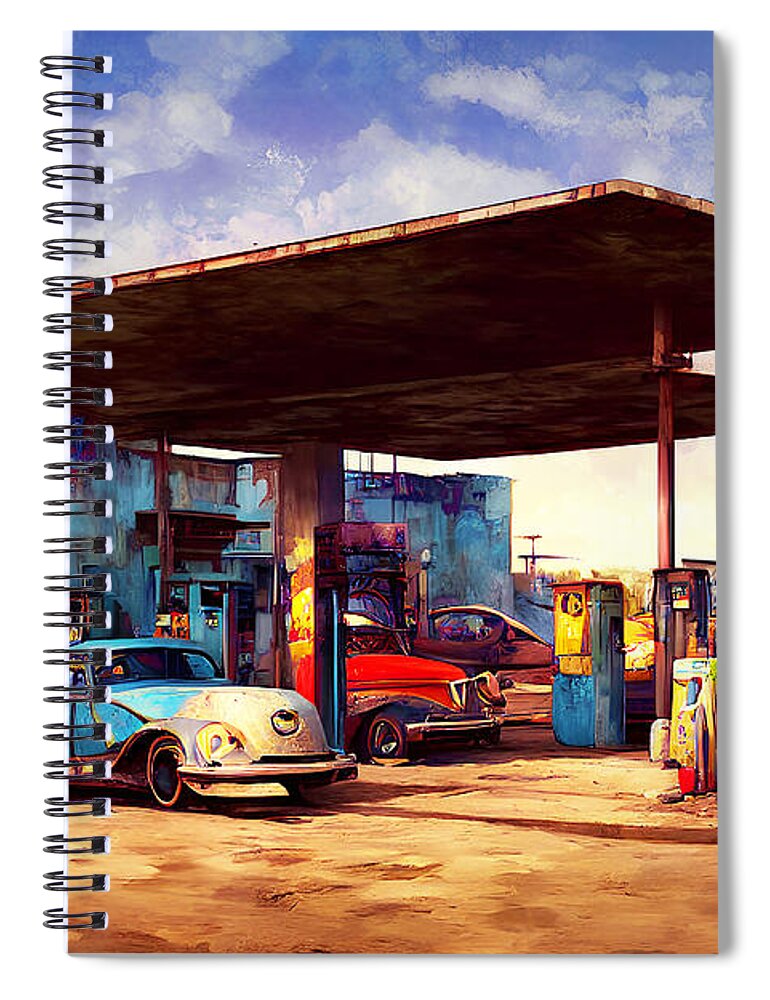 Wingsdomain Spiral Notebook featuring the mixed media Last Gas Station For Next 500 Miles Backroads USA 20221113k by Wingsdomain Art and Photography