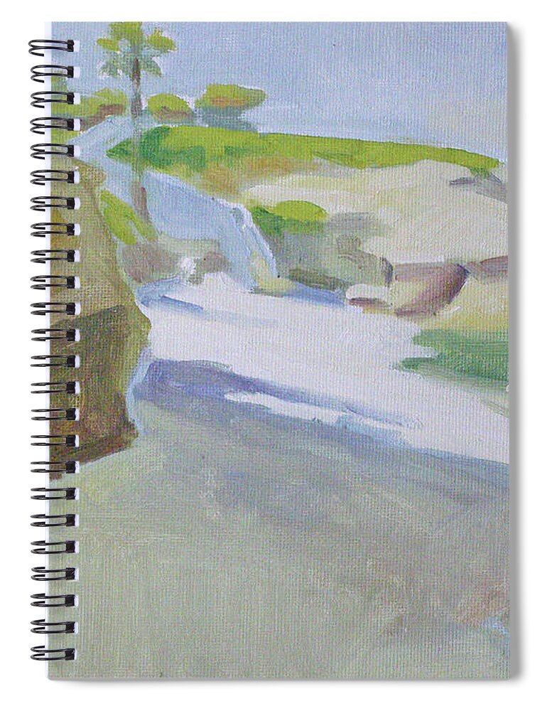La Jolla Cove Spiral Notebook featuring the painting Late Afternoon at La Jolla Cove, San Diego by Paul Strahm