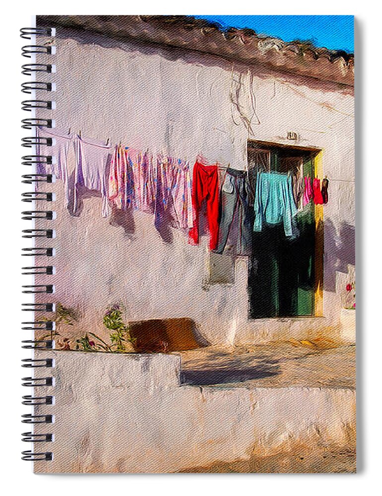 Laundry Spiral Notebook featuring the photograph Laundry in Estoi, Portugal by Tatiana Travelways