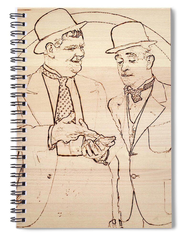 Pyrography Spiral Notebook featuring the pyrography Laurel And Hardy - Thicker Than Water by Sean Connolly
