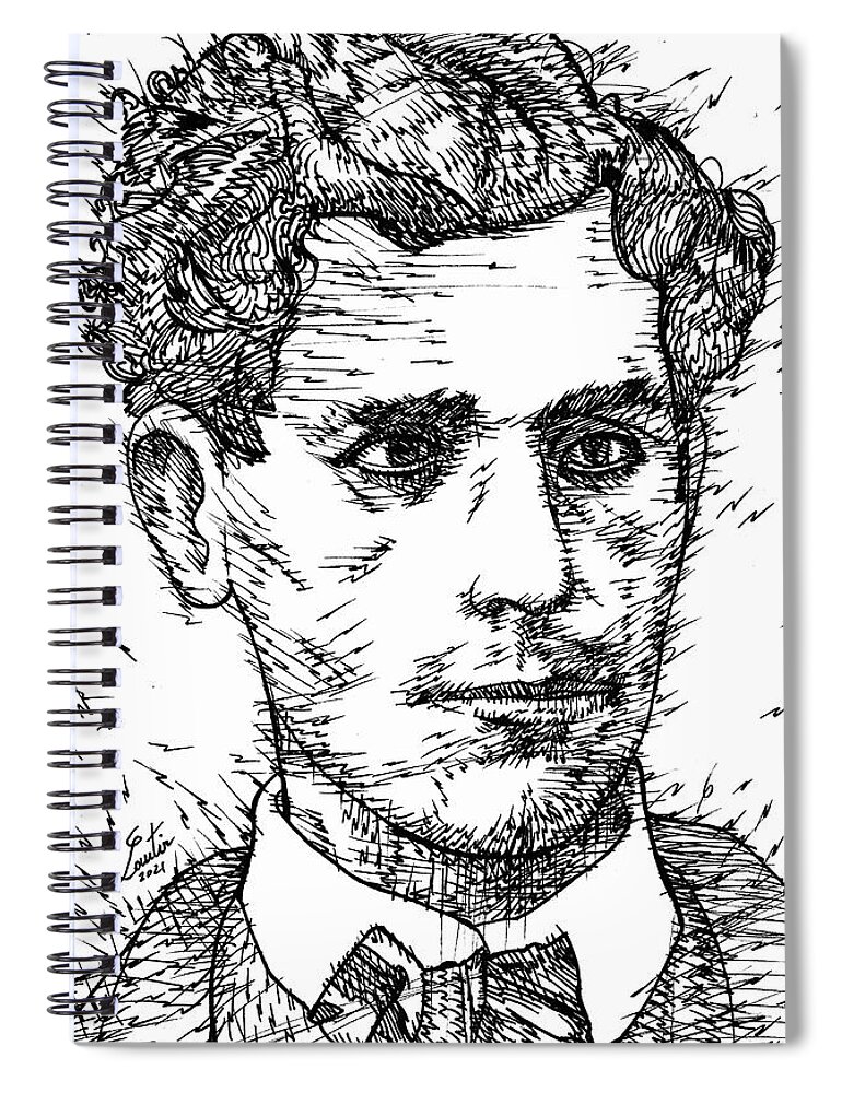 Lautreamont Spiral Notebook featuring the drawing LAUTREAMONT ink portrait by Fabrizio Cassetta