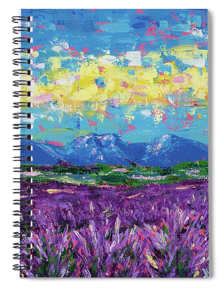 Landscape Spiral Notebook featuring the painting Lavender Fields Forever by Ashley Wright