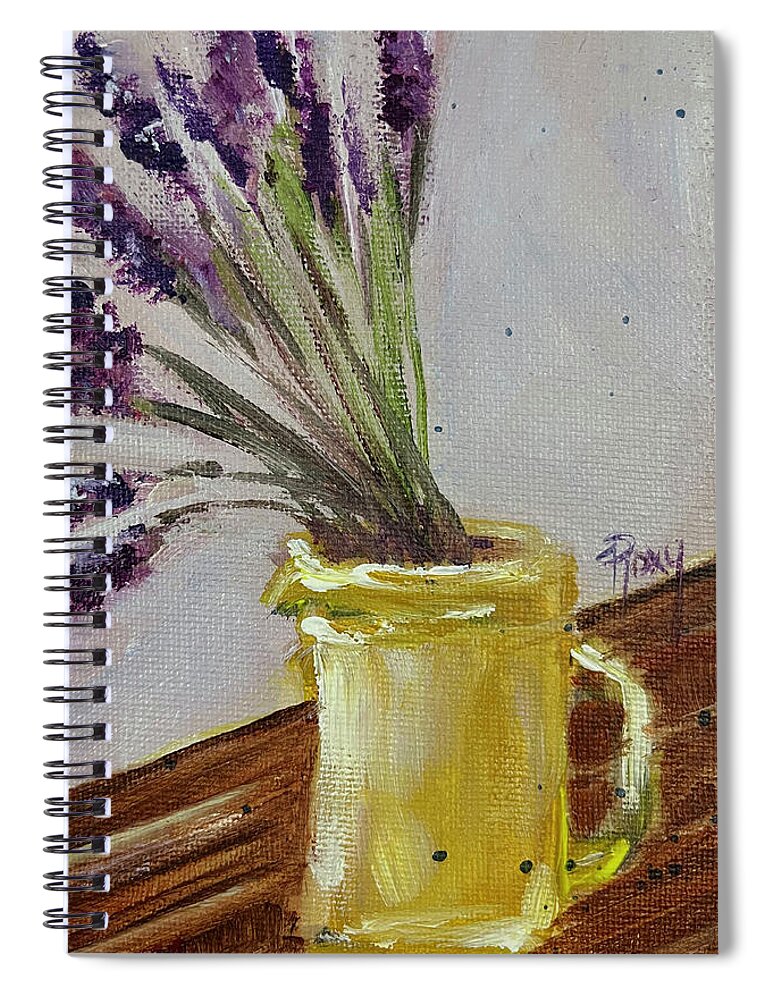 Lavender Spiral Notebook featuring the painting Lavender in a Yellow Pitcher by Roxy Rich