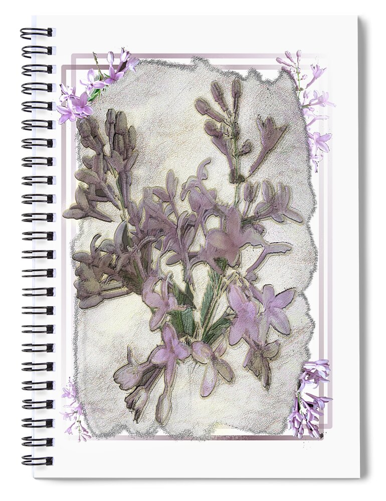 Lavender Spiral Notebook featuring the digital art Lavender Lilac Fossil Floral Design by Delynn Addams