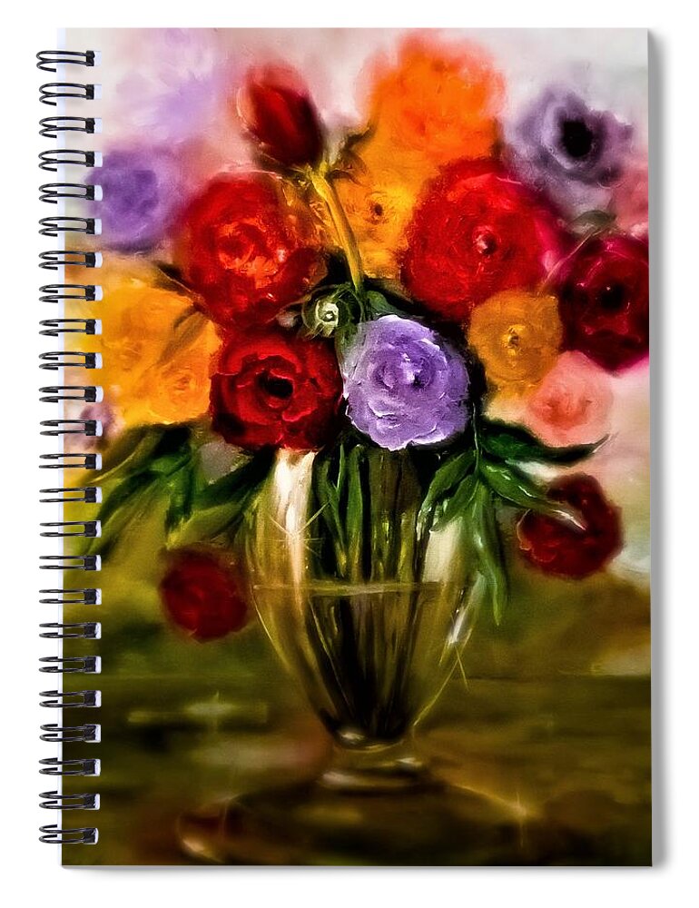 Oil Spiral Notebook featuring the digital art Lavender Rose Floral by Lisa Kaiser