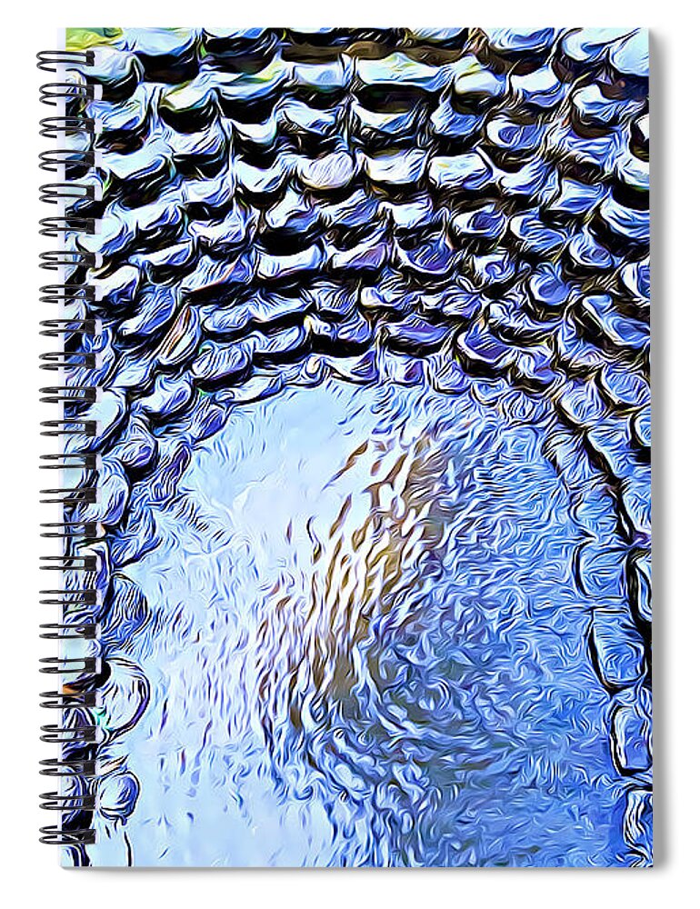 Rocks Spiral Notebook featuring the mixed media Layered Rocks in Arch Pond by Tracy Ruckman