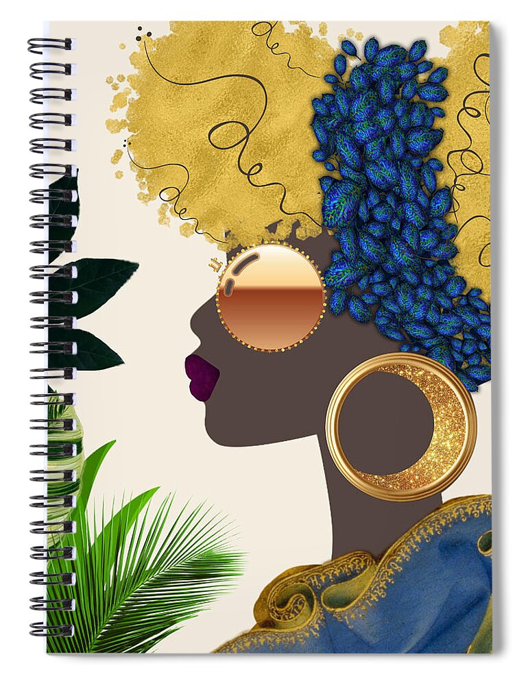 Black Woman Spiral Notebook featuring the mixed media Lazuli by Canessa Thomas
