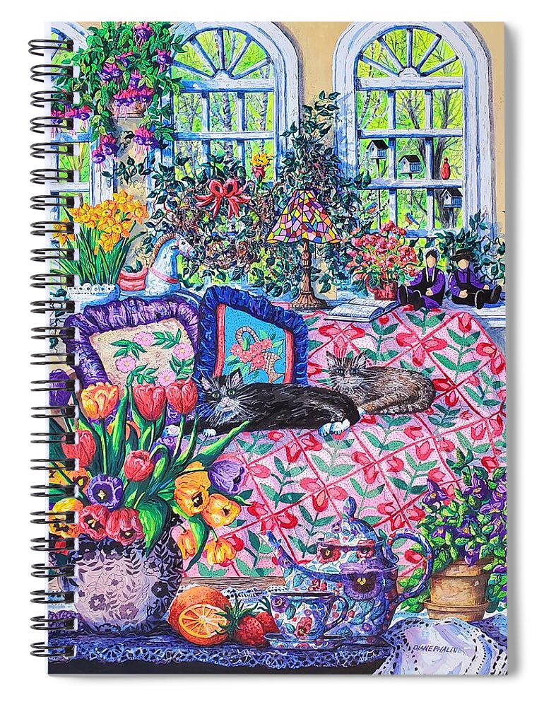 Quilt Spiral Notebook featuring the painting Lazy Cats by Diane Phalen
