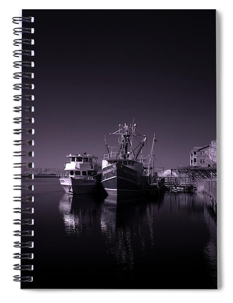 Aquatic Spiral Notebook featuring the photograph Lazy Evening - A Black and White Infrared Seascape by DB Hayes