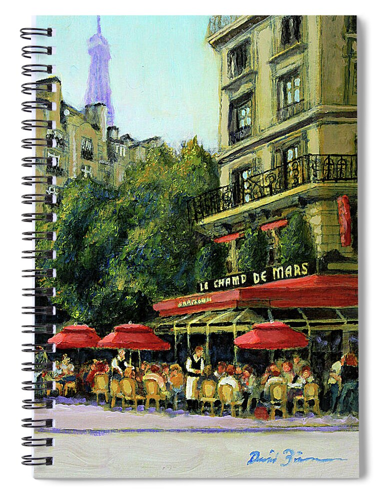 Paris Street Cafe Spiral Notebook featuring the painting Le Champ De Mars by David Zimmerman