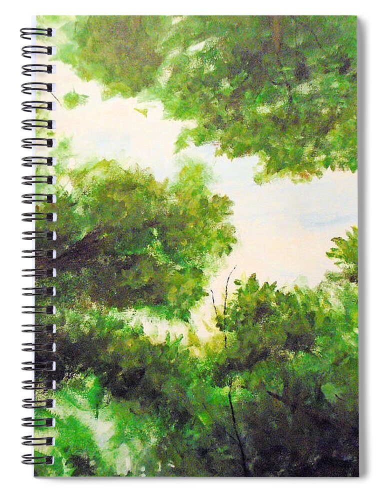 Forest Sky Spiral Notebook featuring the painting Leaf Lite by Jen Shearer