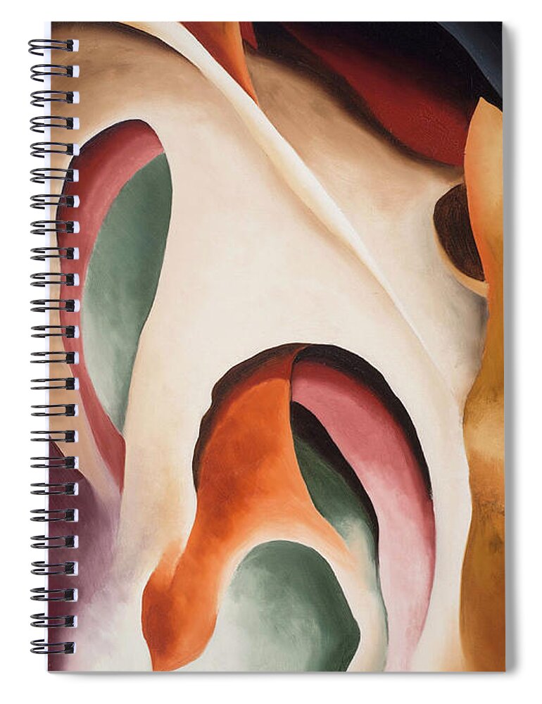 Georgia O'keeffe Spiral Notebook featuring the painting Leaf motif No 2 - Colorful modernist abstract nature painting by Georgia O'Keeffe