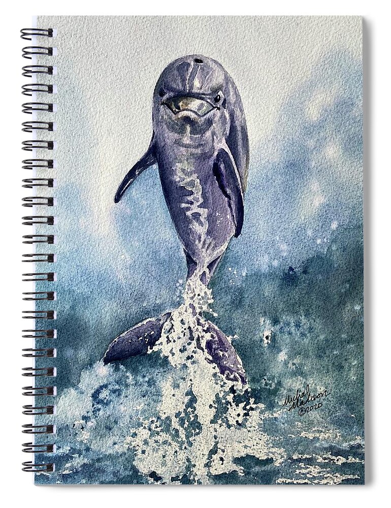 Dolphins Spiral Notebook featuring the painting Leap by Michal Madison