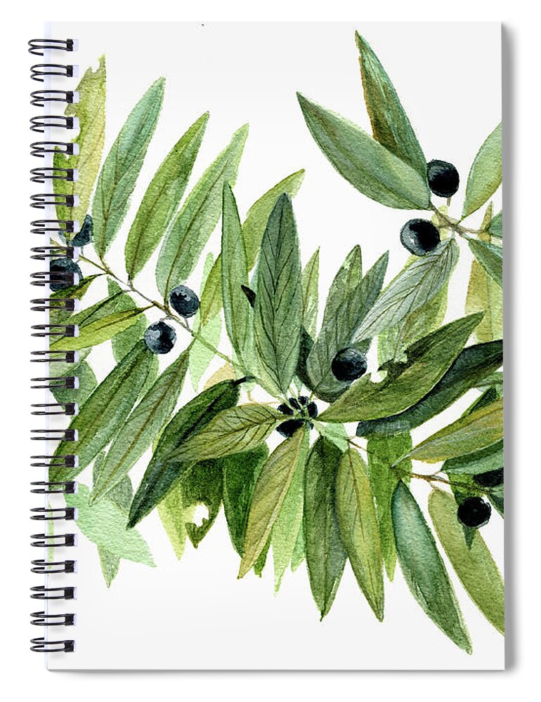 Botanical Spiral Notebook featuring the painting Leaves and Berries by Laurie Rohner