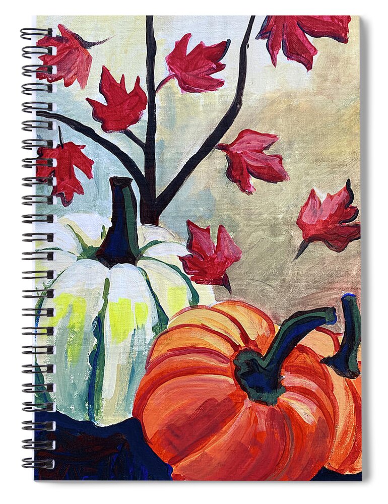 Fall Spiral Notebook featuring the painting Leaves and Pumpkins by Michele Fritz