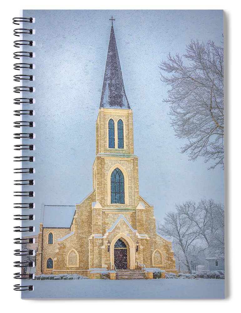 Lee University Spiral Notebook featuring the photograph Lee University Chapel on a Snowy Day by Marcy Wielfaert