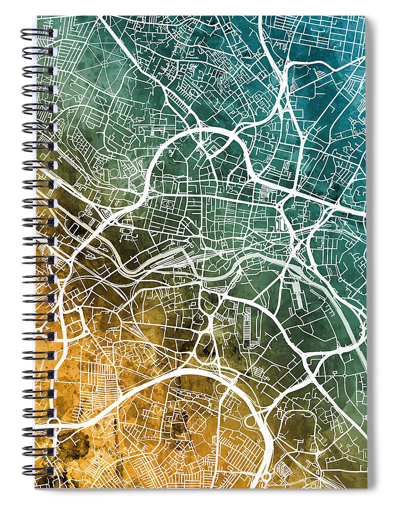 Leeds Spiral Notebook featuring the digital art Leeds England Street Map #42 by Michael Tompsett
