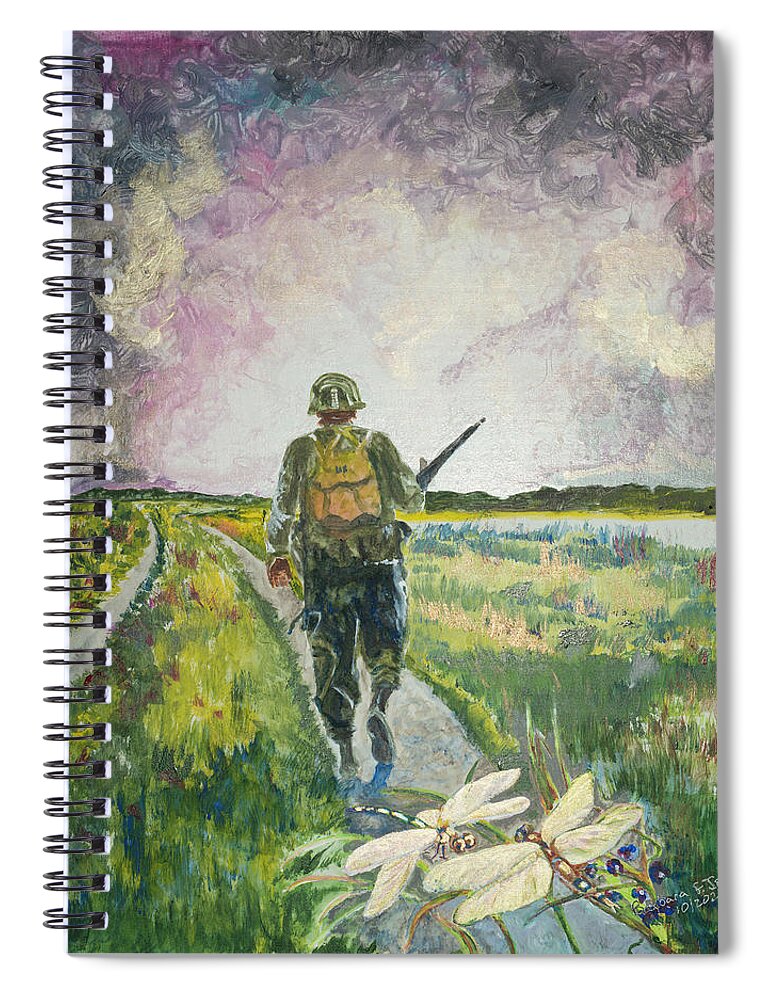 Soldier Spiral Notebook featuring the painting Legend of the Dragonfly by Barbara F Johnson