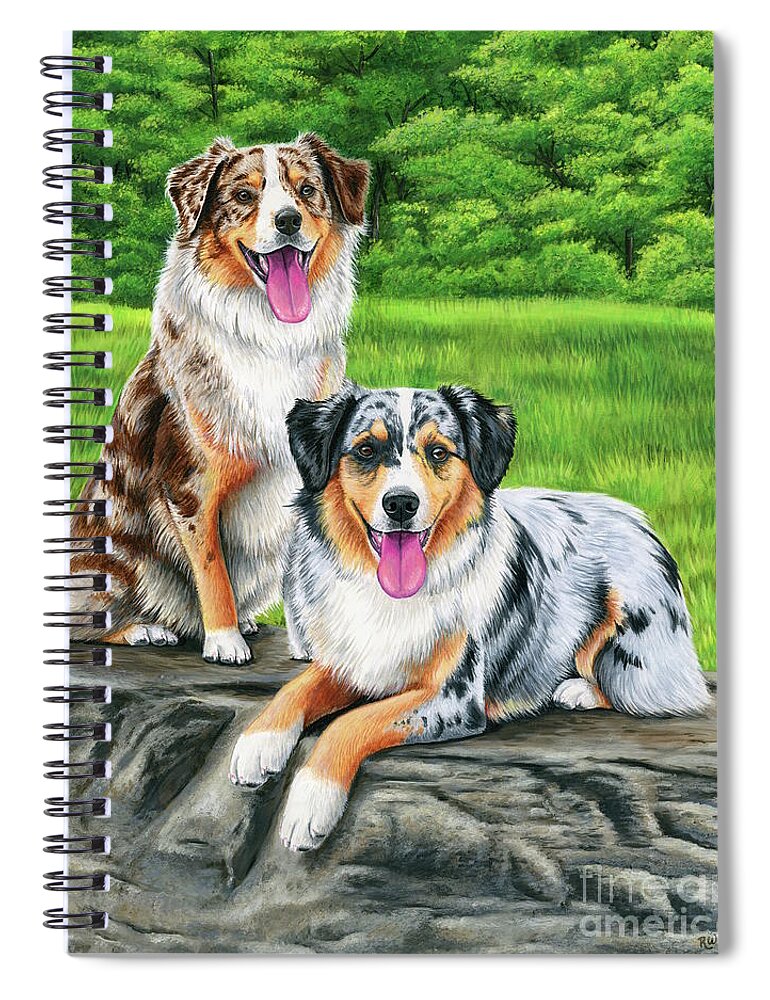 Australian Shepherd Spiral Notebook featuring the painting Lego and Drew by Rebecca Wang