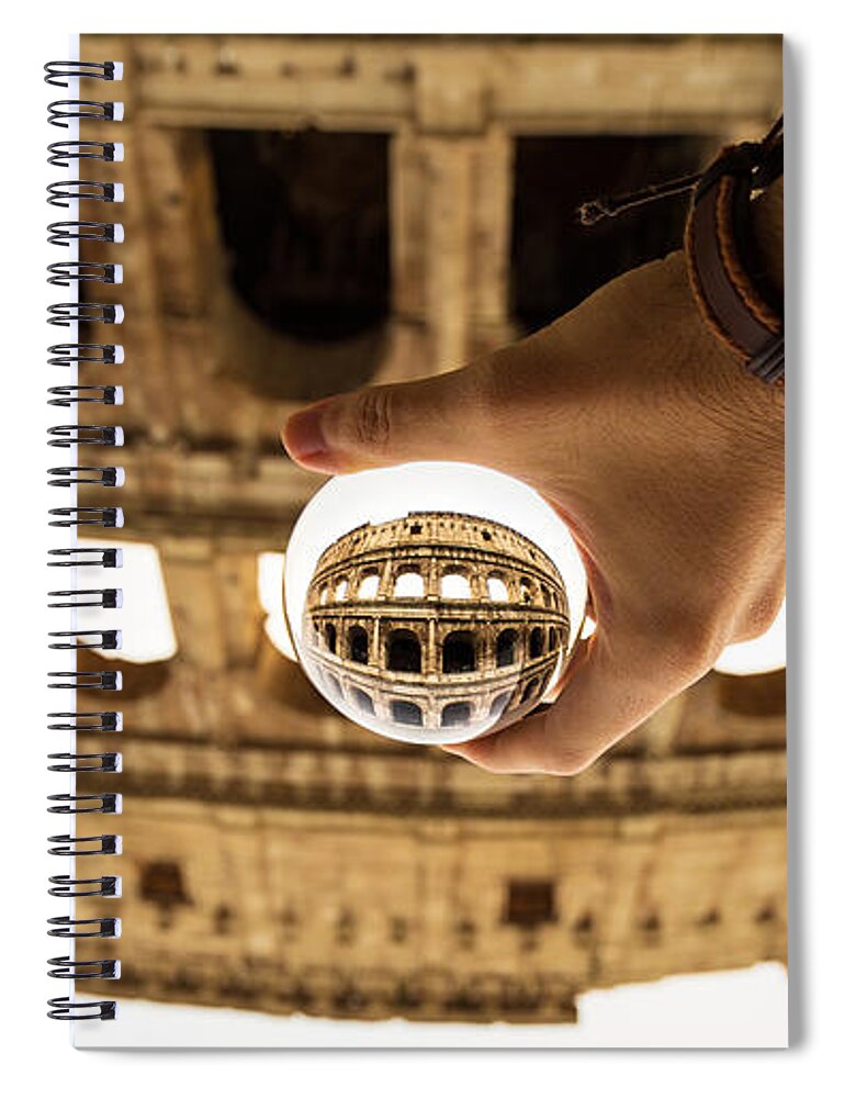 Colosseum Spiral Notebook featuring the photograph Lensball photography of Colosseum in Rome, Italy by Fabiano Di Paolo