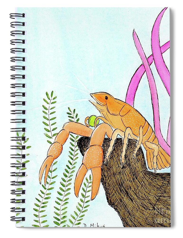 Aquarium Spiral Notebook featuring the painting Leo the Aquarium Lobster Enjoys a Pea by Donna Mibus