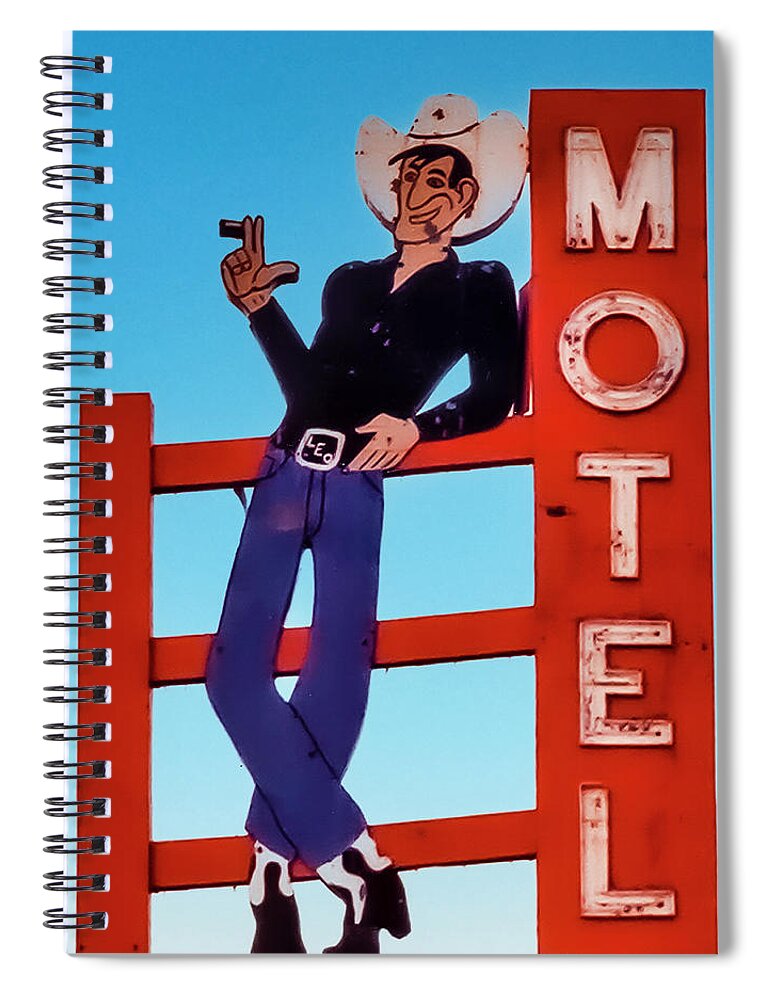 Film Spiral Notebook featuring the digital art Leo The Cowboy Motel by Matthew Bamberg