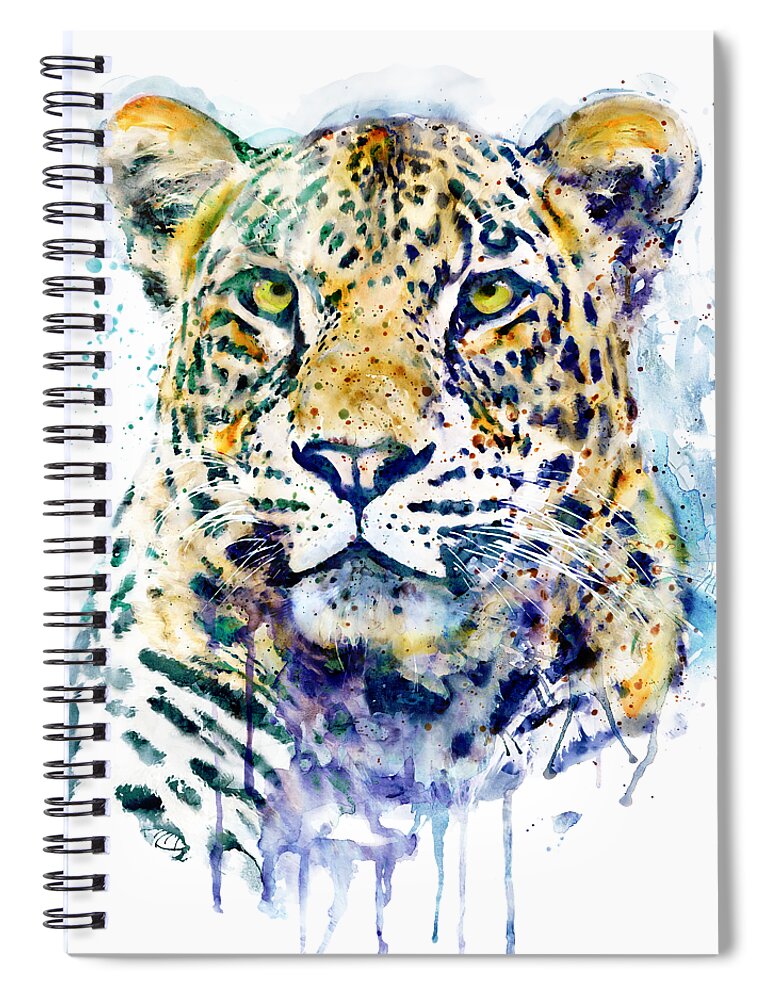 Marian Voicu Spiral Notebook featuring the painting Leopard Head watercolor by Marian Voicu