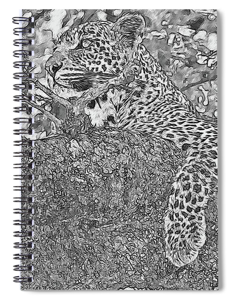 African Wildlife Art Spiral Notebook featuring the digital art Leopard In Tree by Larry Linton